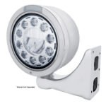 Stainless Bullet Half Moon Headlight 11 LED Bulb & Dual Mode LED Signal - Clear Lens - Image 3