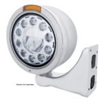Stainless Bullet Half Moon Headlight 11 LED Bulb & LED Signal - Amber Lens - Image 3