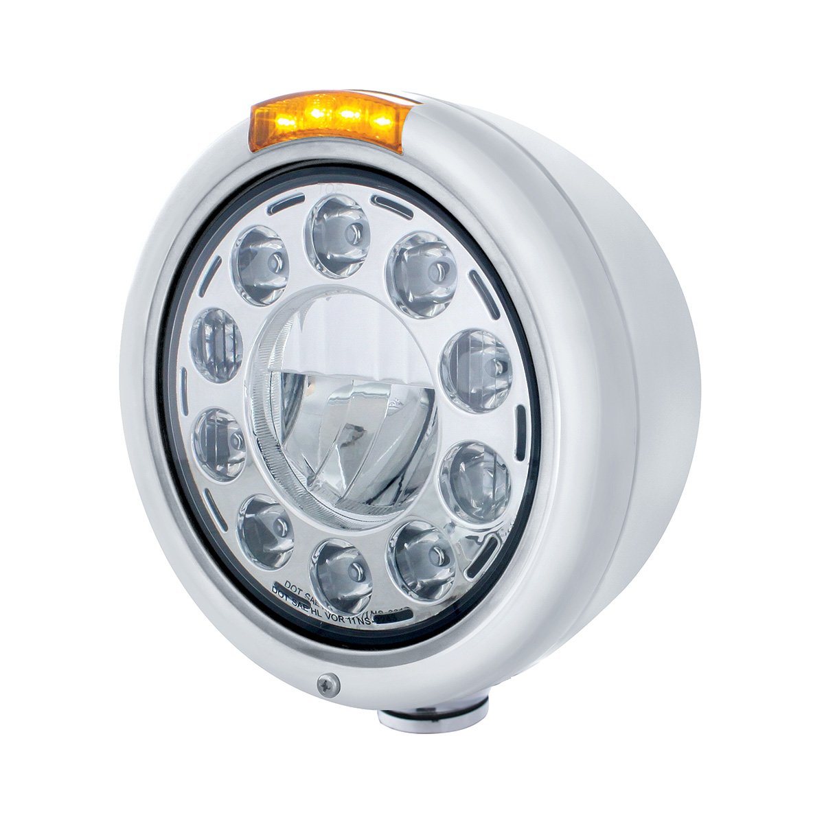 Stainless-Classic-Headlight-11-LED-Bulb-Dual-Mode-LED-Signal-Amber-Lens Stainless Classic Headlight 11 LED Bulb & Dual Mode LED Signal - Amber Lens - Image 1