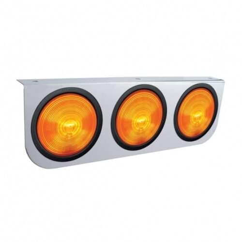 Stainless Light Bracket With 3X 4" Lights & Grommets - Amber Lens