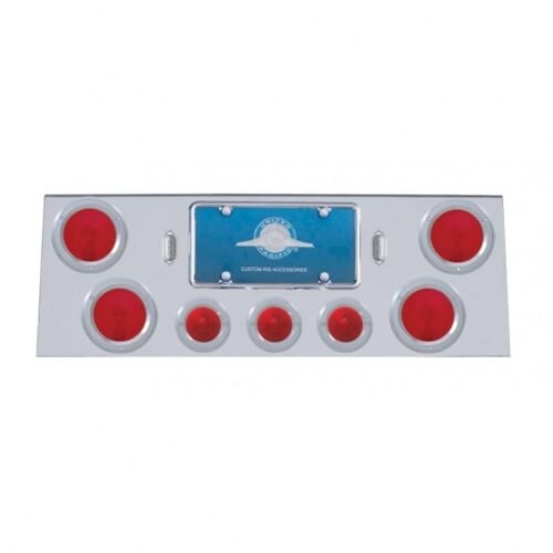 Stainless Rear Center Panel With 4X 4" Lights & 3X 2-1/2" Beehive Lights & Bezels