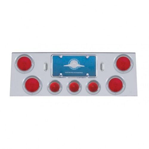 Stainless Rear Center Panel With 4X 4" Lights & 3X 2-1/2" Beehive Lights & Visors
