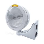 Stainless Steel Bullet Classic Headlight 6014 Bulb & LED Turn Signal - Amber Lens - Image 3