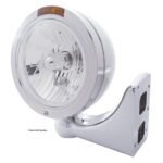 Stainless Steel Bullet Classic Headlight Crystal H4 Bulb & Turn Signal - Amber Lens - Image 2