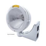 Stainless Steel Bullet Classic Headlight H4 Bulb & LED Turn Signal - Amber Lens - Image 3