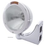 Stainless Steel Bullet Classic Headlight H4 Bulb & Turn Signal - Amber Lens - Image 2