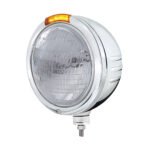 Stainless Steel Bullet Embossed Stripe Headlight 6014 & Dual Mode LED Signal - Amber Lens