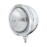 Stainless Steel Bullet Embossed Stripe Headlight H6024 & Dual Mode LED Signal - Clear Lens