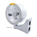 Stainless Steel Bullet Half Moon Headlight Crystal H4 Bulb & LED Turn Signal - Amber Lens - Image 4