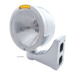 Stainless Steel Bullet Half Moon Headlight H4 Bulb & LED Turn Signal - Amber Lens - Image 4