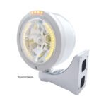Stainless Steel Bullet Half Moon Headlight H4 With Amber LED & Signal - Clear Lens - Image 4