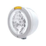 Stainless Steel Bullet Half Moon Headlight H4 With White LED & Dual Mode LED Signal-Amber Lens