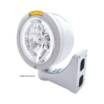 Stainless Steel Bullet Half Moon Headlight H4 With White LED & Dual Mode LED Signal-Amber Lens - Image 4