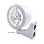 Stainless Steel Bullet Half Moon Headlight H4 With White LED & Dual Mode LED Signal-Clear Lens - Image 4