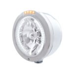 Stainless Steel Bullet Half Moon Headlight H4 With White LED & Signal - Clear Lens