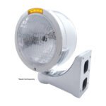 Stainless Steel Bullet Half Moon Headlight H6024 Bulb & LED Turn Signal - Amber Lens - Image 4