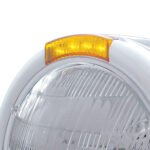Stainless Steel Classic Half Moon Headlight 6014 Bulb & LED Turn Signal - Amber Lens - Image 2
