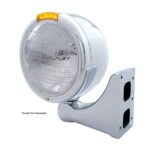 Stainless Steel Classic Half Moon Headlight 6014 Bulb & LED Turn Signal - Amber Lens - Image 3