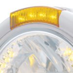 Stainless Steel Classic Half Moon Headlight H4 With Amber LED & Signal - Amber Lens - Image 2