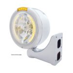 Stainless Steel Classic Half Moon Headlight H4 With Amber LED & Signal - Amber Lens - Image 4