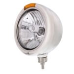 Stainless Steel Classic Headlight Crystal H4 Bulb & LED Turn Signal - Amber Lens - Image 2