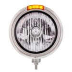 Stainless Steel Classic Headlight Crystal H4 Bulb & LED Turn Signal - Amber Lens - Image 3