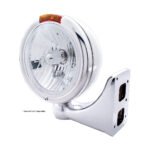 Stainless Steel Classic Headlight Crystal H4 Bulb & Turn Signal - Amber Lens - Image 4
