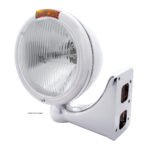 Stainless Steel Classic Headlight H4 Bulb & Turn Signal - Amber Lens - Image 3