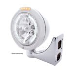 Stainless Steel Classic Headlight H4 With 34 White LED & Dual Mode LED Signal - Clear Lens - Image 4