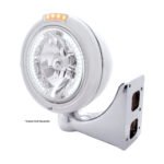 Stainless Steel Classic Headlight H4 With 34 White LED & Signal - Clear Lens - Image 4