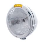 Stainless Steel Classic Headlight H6024 Bulb & LED Turn Signal - Amber Lens