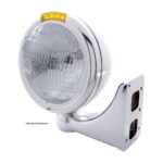 Stainless Steel Classic Headlight H6024 Bulb & LED Turn Signal - Amber Lens - Image 4