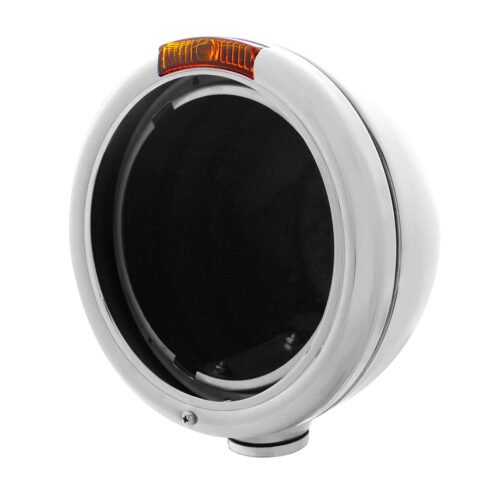 Stainless Steel "Classic" Headlight No Bulb & Turn Signal Light - Amber Lens