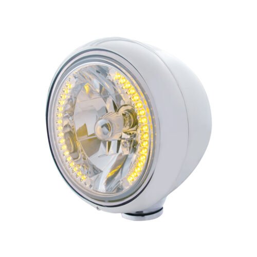 Stainless Steel Guide 682-C Style Headlight H4 Bulb With 34 Amber LED
