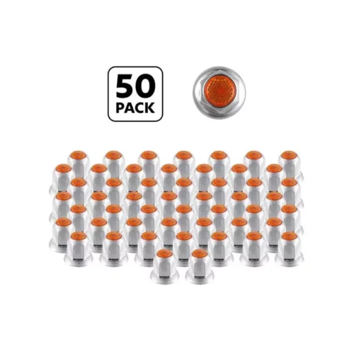 33mm X 2" Chrome Steel Reflector Nut Cover With Flange - Amber (50 Pcs)