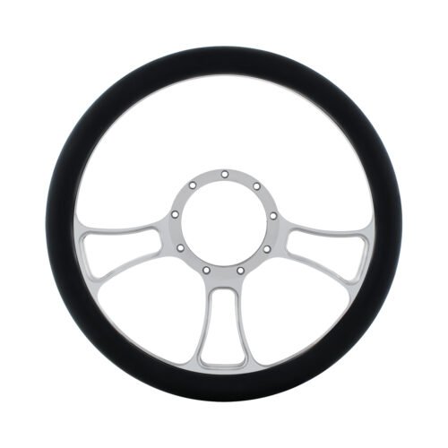 14" Chrome Aluminum Blade Style Steering Wheel With Black Engineered Leather Grip