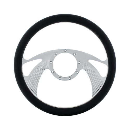 14" Chrome Aluminum Scorpion Style Steering Wheel With Black Engineered Leather Grip