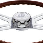 18" 4-Spoke Style Wood Steering Wheel With Hub & Horn Button Kit For Peterbilt (2006+) & Kenworth (2003+) - Image 2