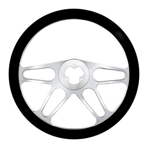 18" Chrome Aluminum "4-Spoke" Style Steering Wheel With Black Leather Rim