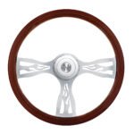18" Flame Style Wood Steering Wheel With Hub & Horn Button Kit For Peterbilt (2006+) & Kenworth (2003+)