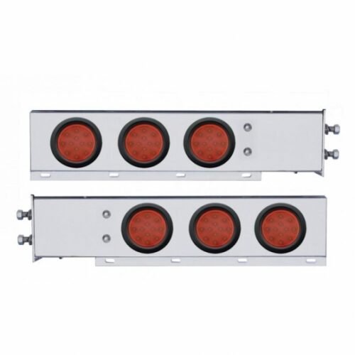 2-1/2" Bolt Pattern Chrome Spring Loaded Bar W/6X 12 LED 4" Reflector Lights -Red LED & Lens (Pair)
