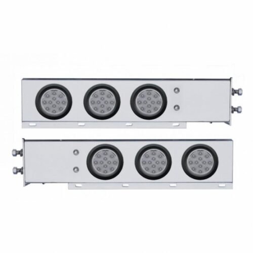 2-1/2" Bolt Pattern Chrome Spring Loaded Bar W/6X 12 LED 4" Reflector Lights -Red LED/Clear Lens (Pair)
