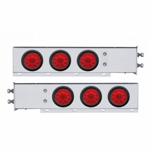 2-1/2" Bolt Pattern Chrome Spring Loaded Bar W/6X 4" 10 LED Lights -Red LED & Lens (Pair)