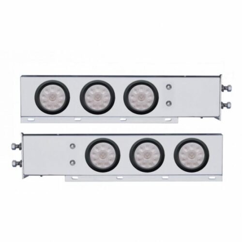 2-1/2" Bolt Pattern Chrome Spring Loaded Bar W/6X 4" 10 LED Lights -Red LED/Clear Lens (Pair)