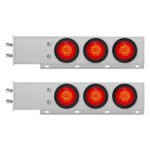 2-1/2" Bolt Pattern Chrome Spring Loaded Bar W/6X 4" 16 LED Turbine Lights - Red LED/Red Lens (Pair)