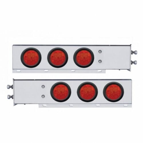 2-1/2" Bolt Pattern Chrome Spring Loaded Bar W/6X 4" 7 LED Lights -Red LED & Lens (Pair)