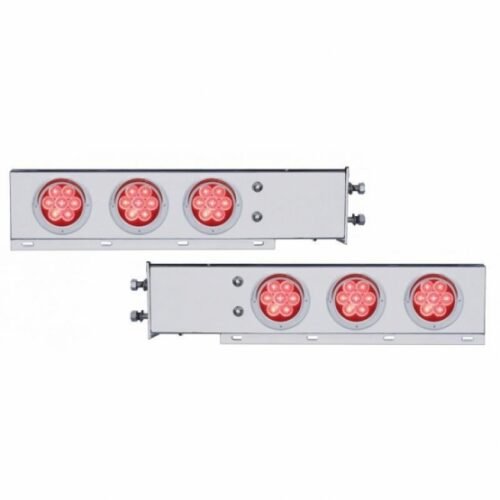 2-1/2" Bolt Pattern Chrome Spring Loaded Bar With 6X 4" 7 LED Lights & Visors -Red LED & Lens (Pair)