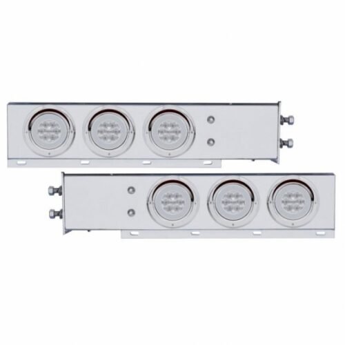 2-1/2" Bolt Pattern Chrome Spring Loaded Rear Bar W/6X 21 Red LED 4" GloLight & Visors-Clr Lens (Pair)