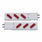 2-1/2" Bolt Pattern SS Spring Loaded Bar With 6 Oval 10 LED Lights & Bezel -Red LED & Lens (Pair)