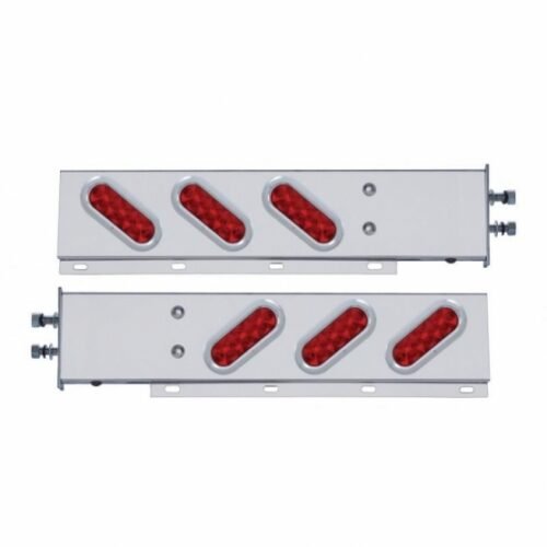 2-1/2" Bolt Pattern SS Spring Loaded Bar With 6 Oval 10 LED Lights & Bezel -Red LED & Lens (Pair)